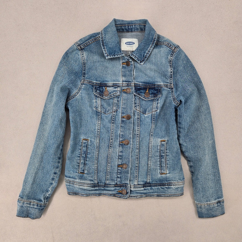 Old Navy Womens XS Denim Jacket Classic Medium Wash Trucker Stretch